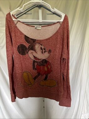 Disney Rust Red Mickey Mouse Scoop Neck Sweater